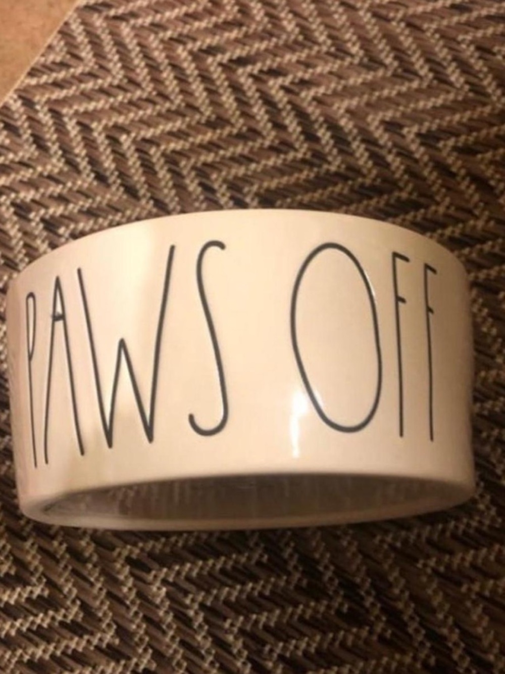 Rae Dunn White Dog Bowl with Black Lettering - "PAWS OFF"